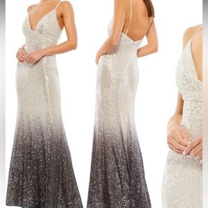 NWOT Ieena for Mac Duggal ombré sequin plunge gown